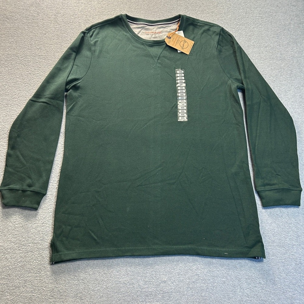 Weatherproof Vintage Long Sleeve Thermal Shirt Mens XXL Pine Green Waffle Knit
